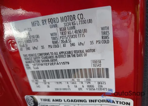 2014 Ford F-150 Fx4 z USA, uszkodzony, nr VIN 1FTFW1EF2EFA11579